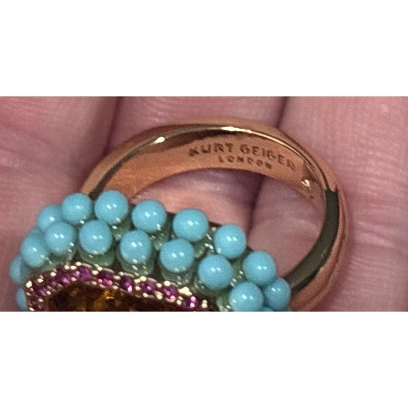 Kurt Geiger Eagle Head Cocktail Ring Crystal Statement Gold Tone Size 8 NEW - Picture 15 of 16